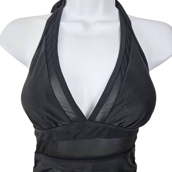 Womens Sexy Black Mesh Small One-Piece Swimsuit Deep V-Neck Halter Tie Beach - Picture 5 of 9